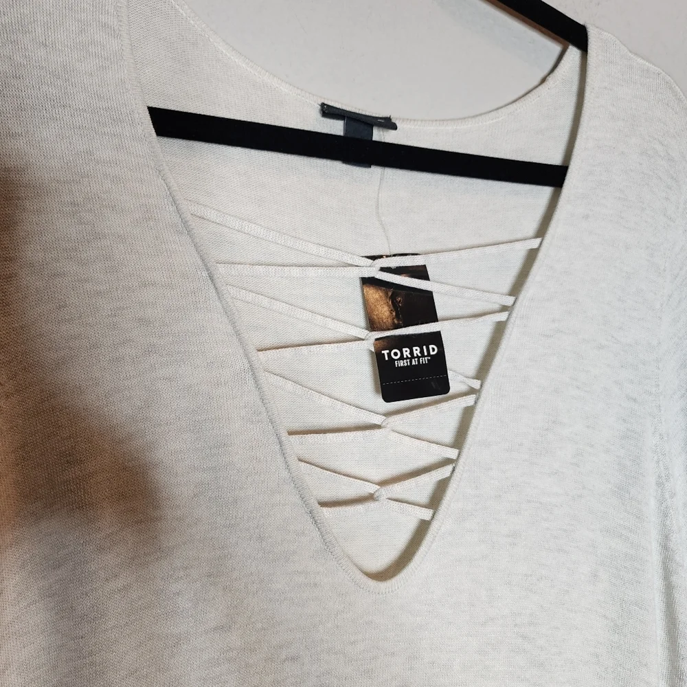 NWT‎ Torrid Mini Sweater Cross Front Skater Dress Beige Greige Oatmeal Size 3X